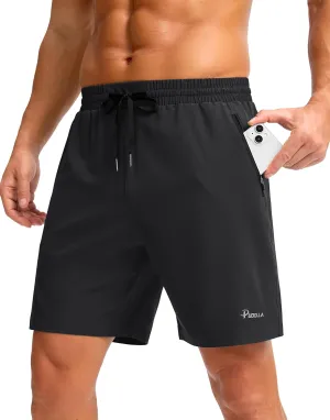 Pudolla Men's Running Gym Shorts with Zipper Pockets 7" Lightweight Quick Dry Running Workout Athletic Shorts for Men