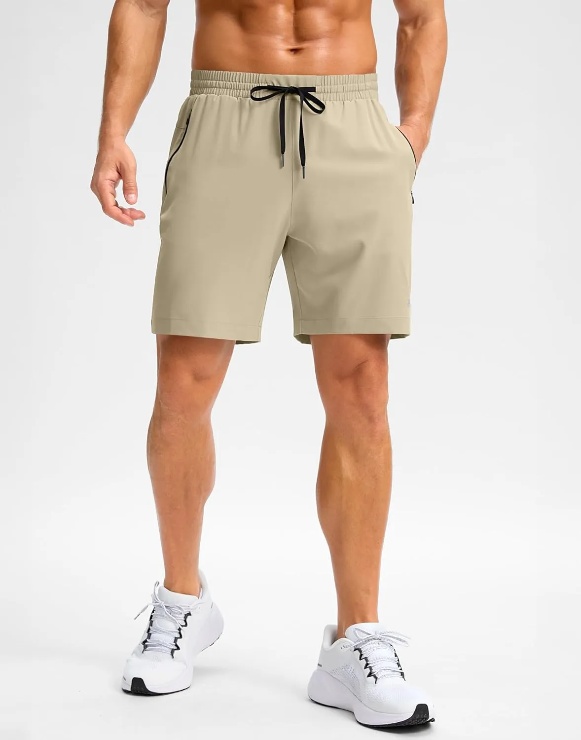 Pudolla Men's Running Gym Shorts with Zipper Pockets 7" Lightweight Quick Dry Running Workout Athletic Shorts for Men