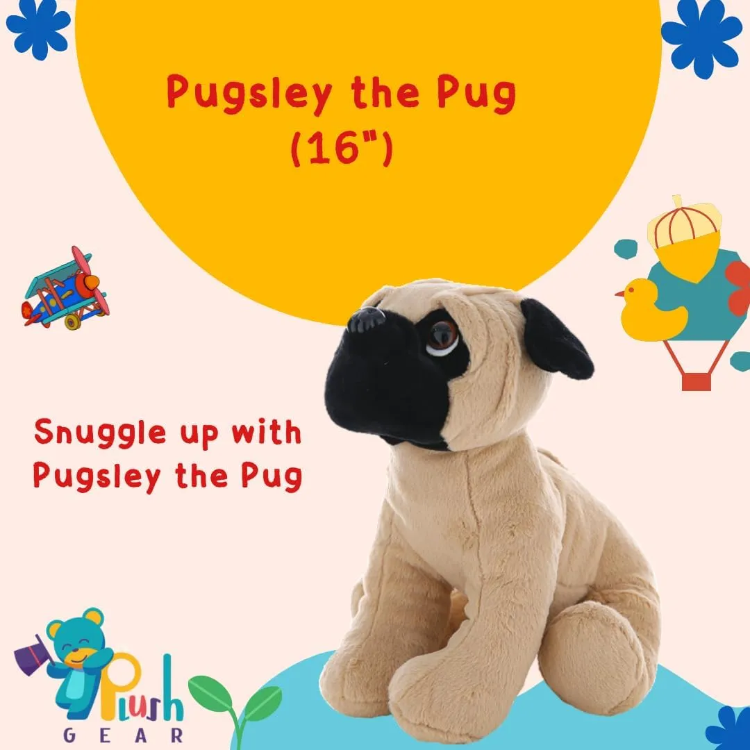Pugsley The Pug 16 Inch Stuffed Animal Toy Large Soft Cuddly Dog Plush for Kids Toddlers, Realistic Pug Plushie for Birthday Gifts, Snuggling, Collectors and Pretend Play Adorable Big Puppy
