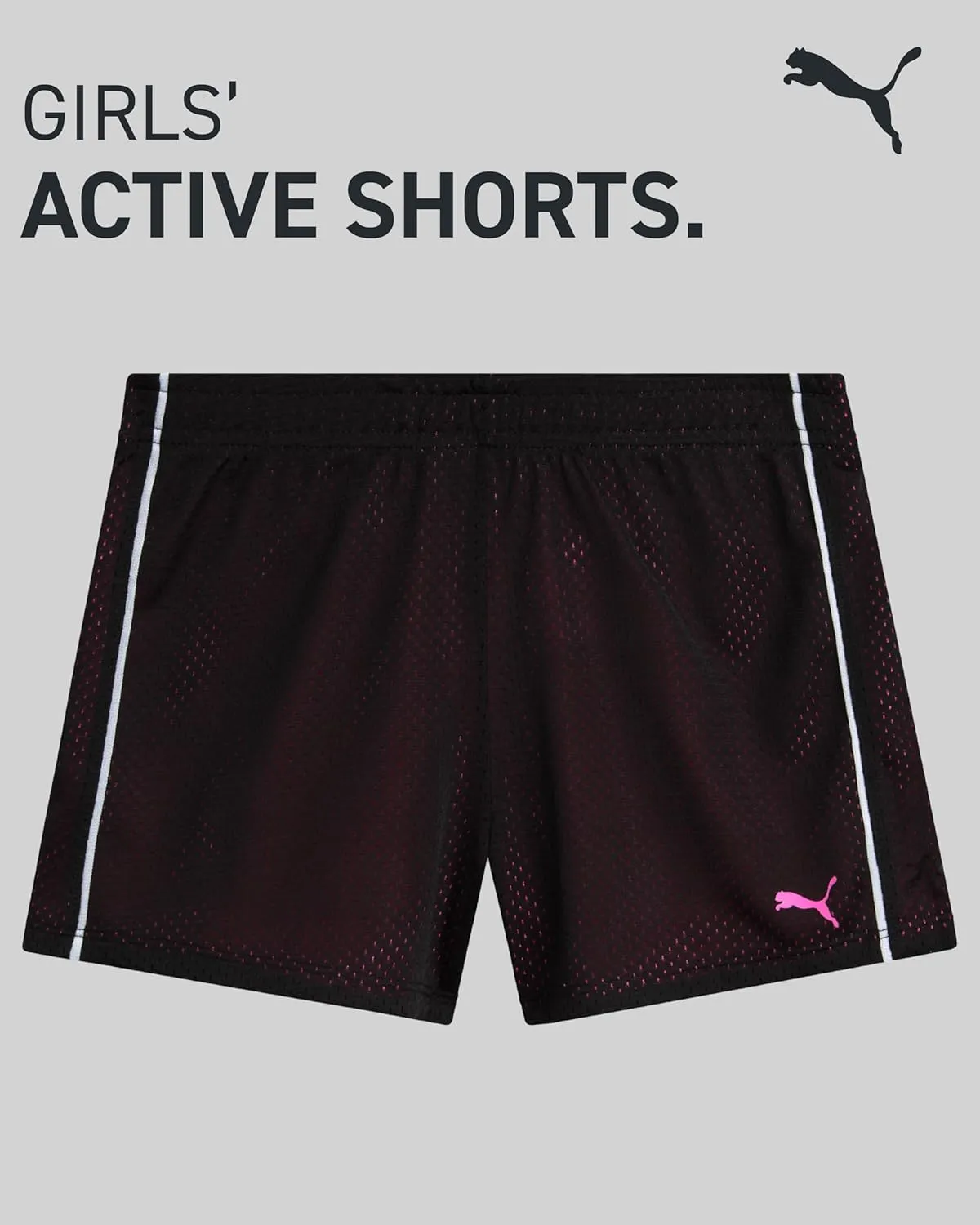 PUMA Girls' Active Shorts - Athletic Performance Double Mesh Running Shorts - Dolphin Gym Shorts for Girls (Sizes: 4-16)