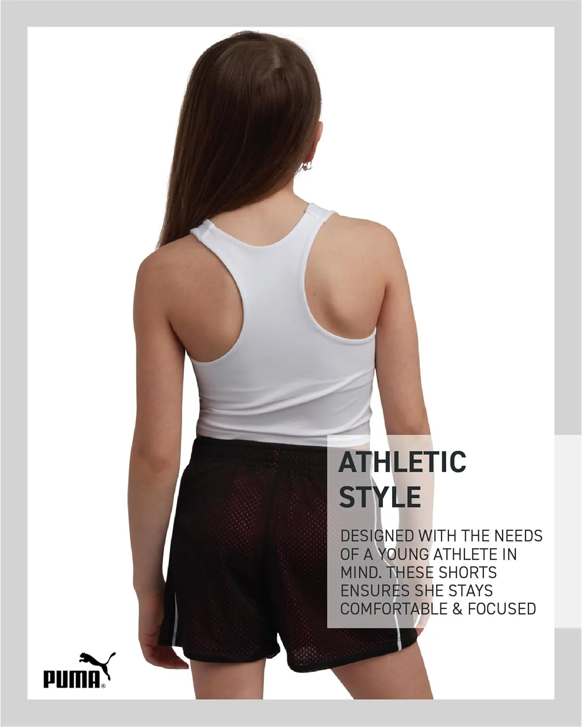 PUMA Girls' Active Shorts - Athletic Performance Double Mesh Running Shorts - Dolphin Gym Shorts for Girls (Sizes: 4-16)