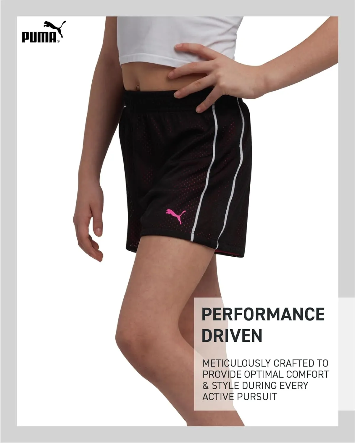 PUMA Girls' Active Shorts - Athletic Performance Double Mesh Running Shorts - Dolphin Gym Shorts for Girls (Sizes: 4-16)