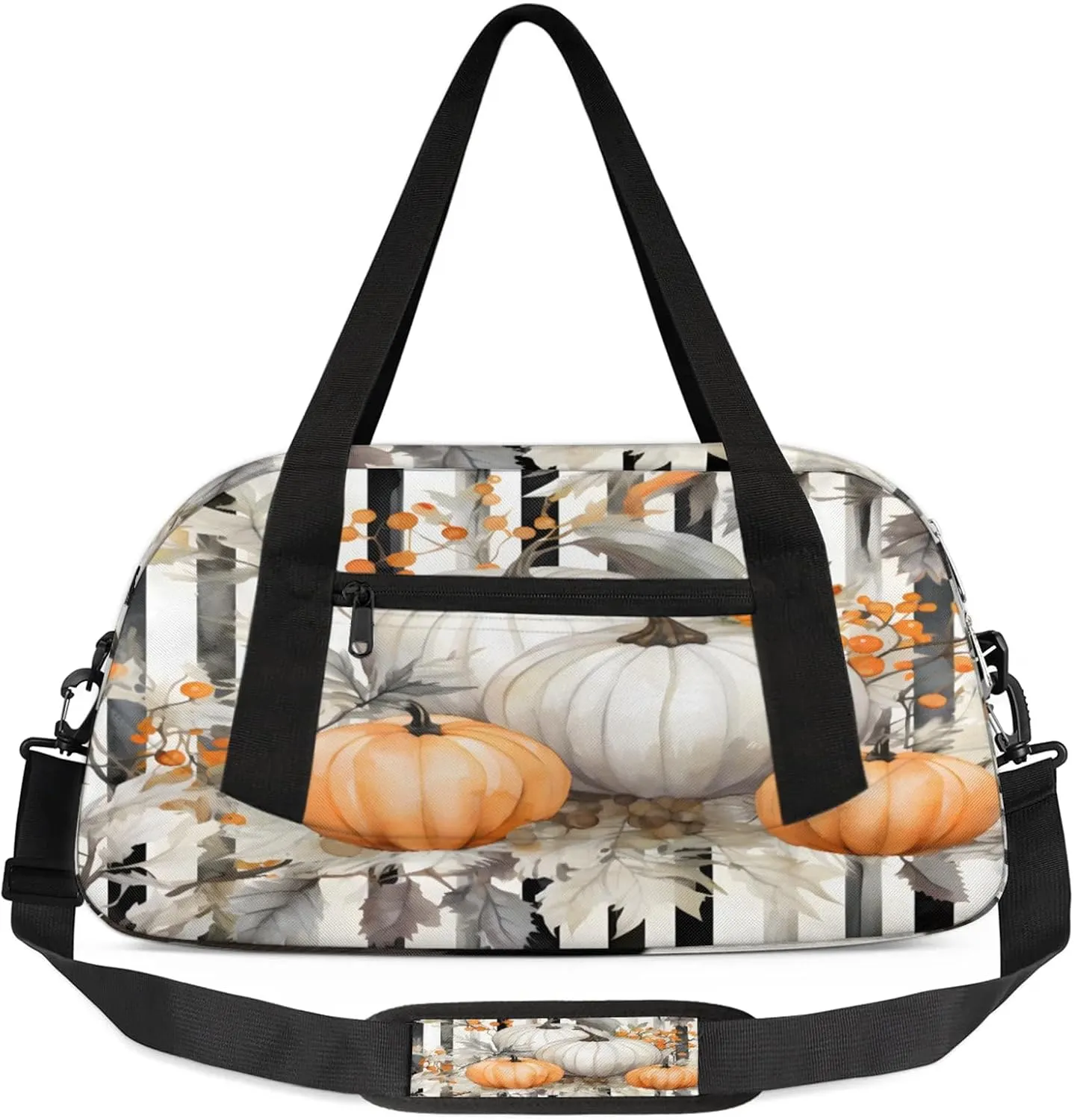 Pumpkin Berries Stripes Kids Duffel Bag Lightweight Waterproof Sports Gym Bag with Front Zipper Pocket Foldable Weekender Overnight Bag for School Practice Gymnastic Ballet