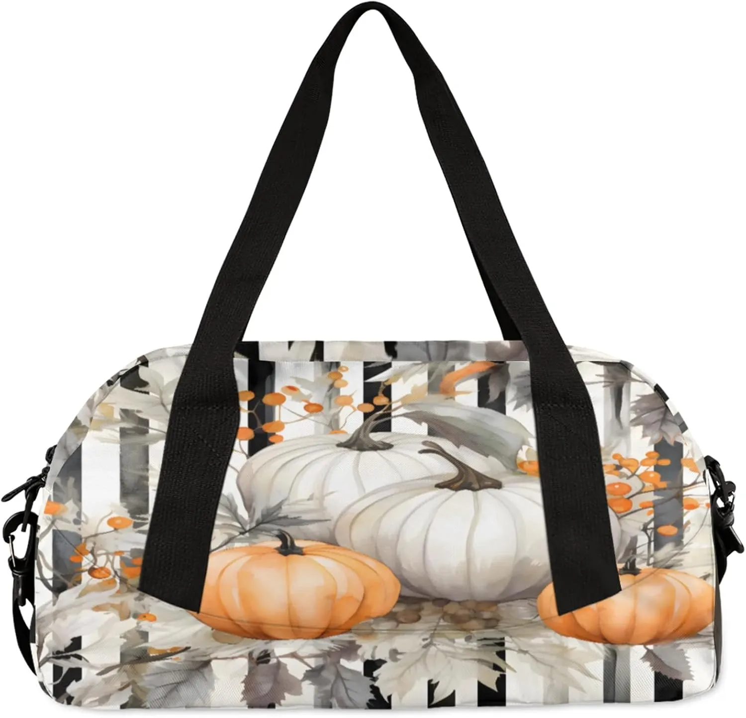 Pumpkin Berries Stripes Kids Duffel Bag Lightweight Waterproof Sports Gym Bag with Front Zipper Pocket Foldable Weekender Overnight Bag for School Practice Gymnastic Ballet