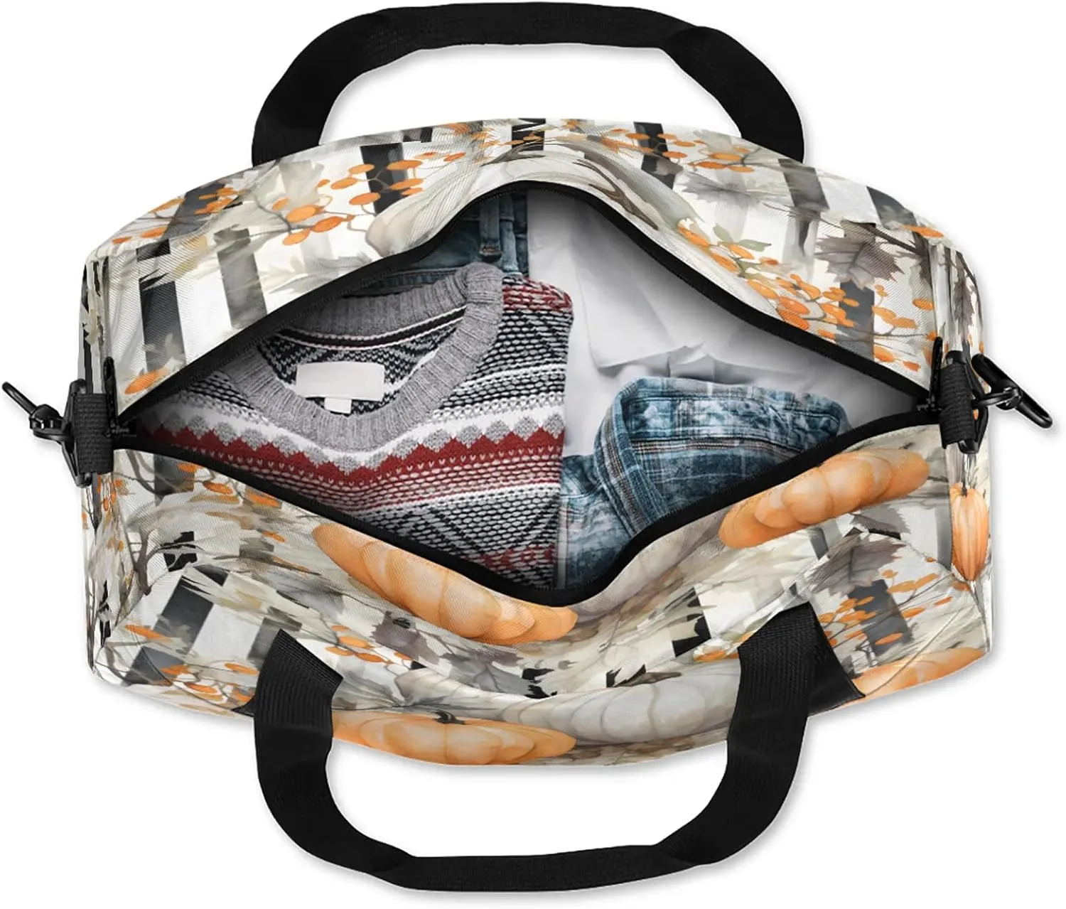 Pumpkin Berries Stripes Kids Duffel Bag Lightweight Waterproof Sports Gym Bag with Front Zipper Pocket Foldable Weekender Overnight Bag for School Practice Gymnastic Ballet