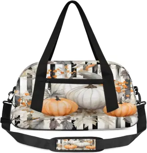 Pumpkin Berries Stripes Kids Duffel Bag Lightweight Waterproof Sports Gym Bag with Front Zipper Pocket Foldable Weekender Overnight Bag for School Practice Gymnastic Ballet
