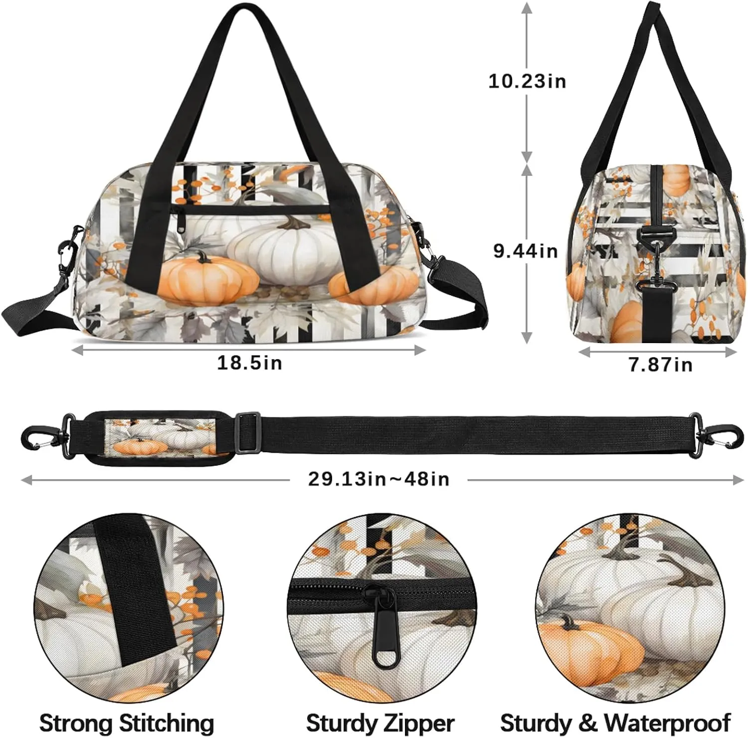 Pumpkin Berries Stripes Kids Duffel Bag Lightweight Waterproof Sports Gym Bag with Front Zipper Pocket Foldable Weekender Overnight Bag for School Practice Gymnastic Ballet