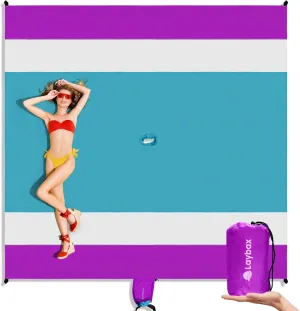 Purple Water-Resistant, Sandproof 10x9ft Beach Blanket With Umbrella Hole–Beach Mat, Compact and Lightweight, Stuff Sack, 4 Stakes, Sand Pockets, Works with Beach Canopies, Umbrellas, Kids Tent