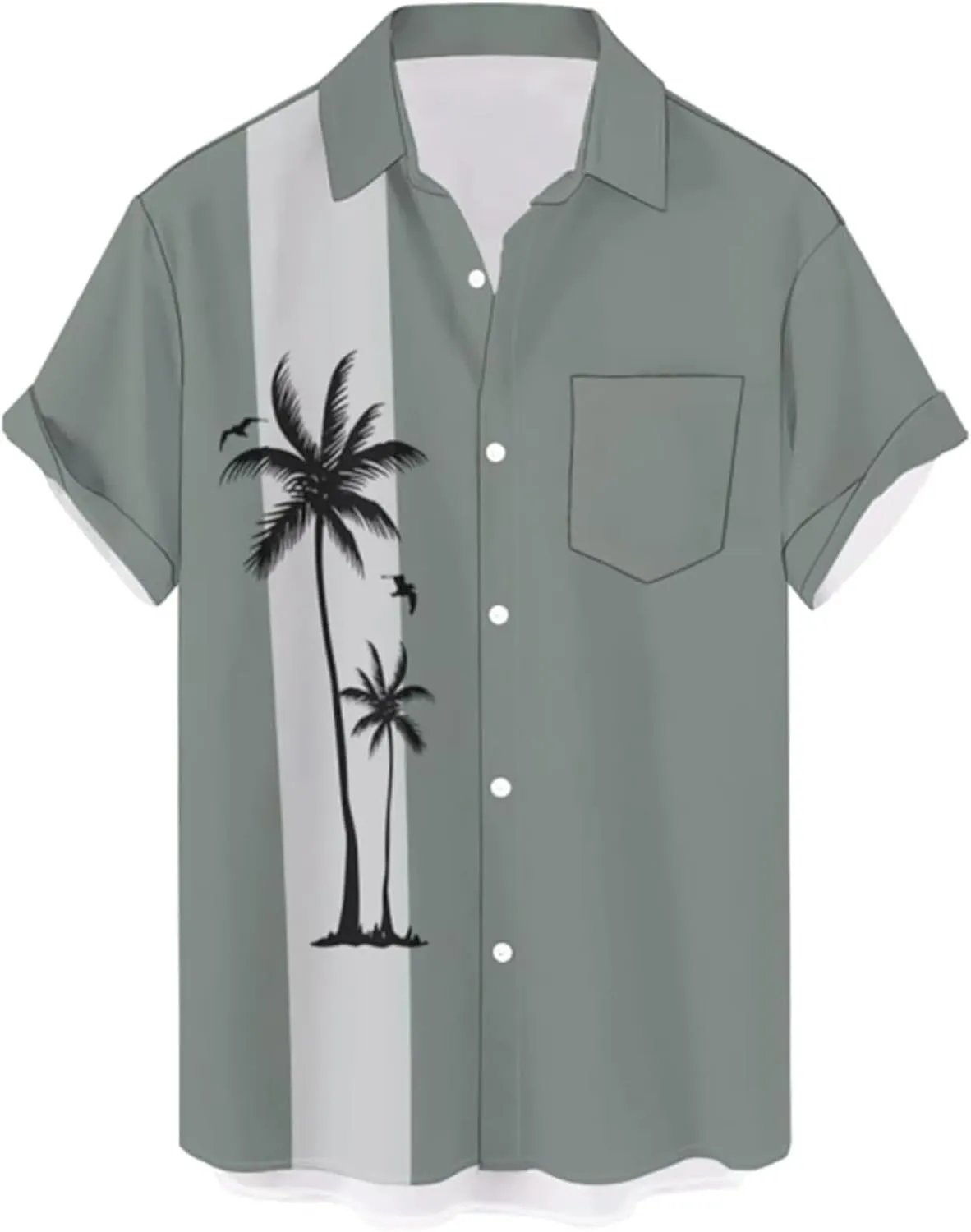 QIVICIMA Mens Bowling Shirts Hawaiian Shirt Big and Tall Retro Button Up Vintage Guayabera Camp Shirt