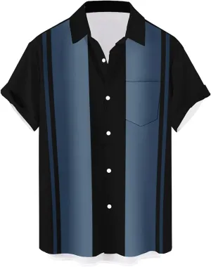 QIVICIMA Mens Bowling Shirts Hawaiian Shirt Big and Tall Retro Button Up Vintage Guayabera Camp Shirt