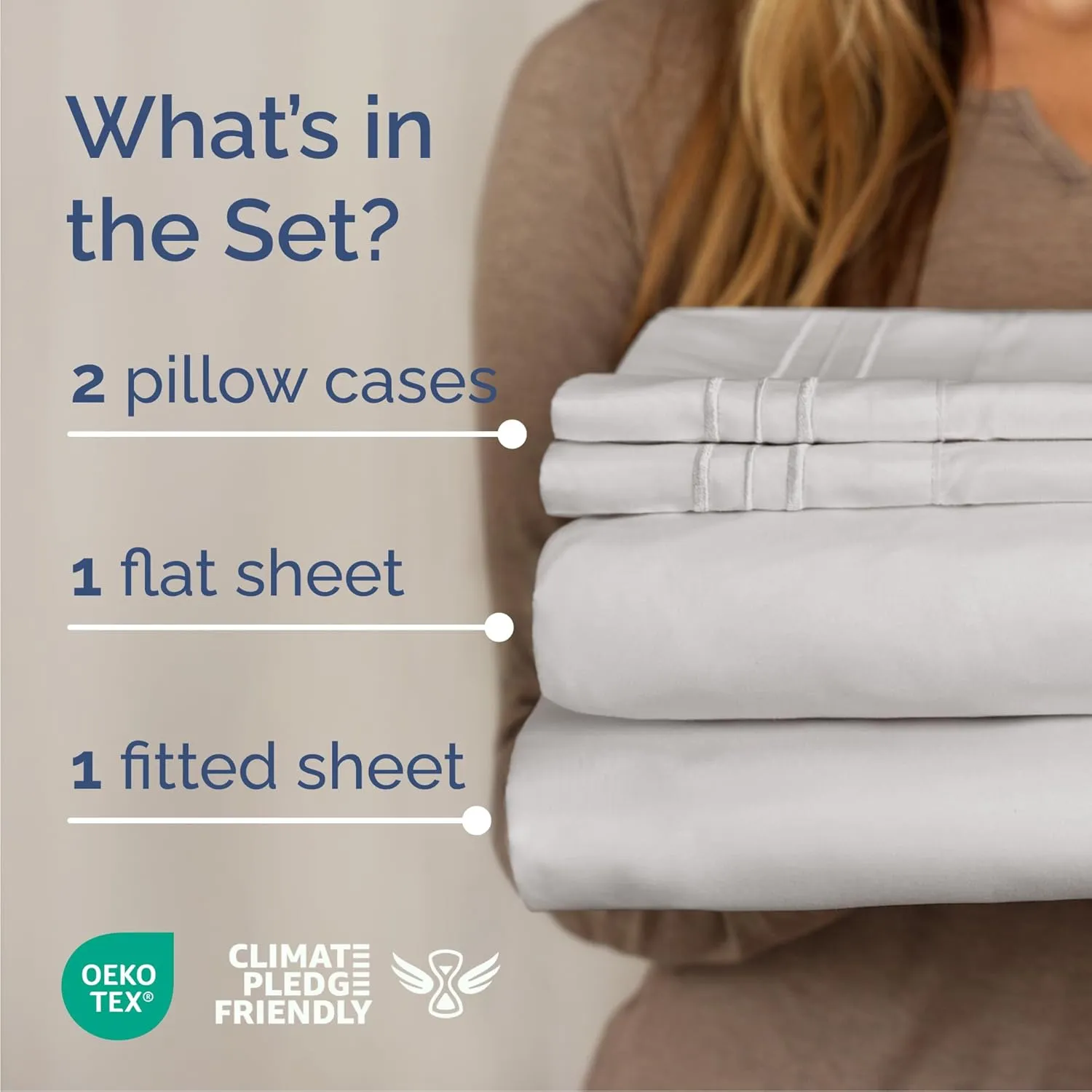 Queen Size 4 Piece Sheet Set - Comfy Breathable & Cooling Bed Sheets Set - Hotel Luxury Bedding for Women, Men, Kids, Teens, Boys & Girls - Deep Pockets, Soft, Wrinkle Free - Oeko-Tex - French Grey