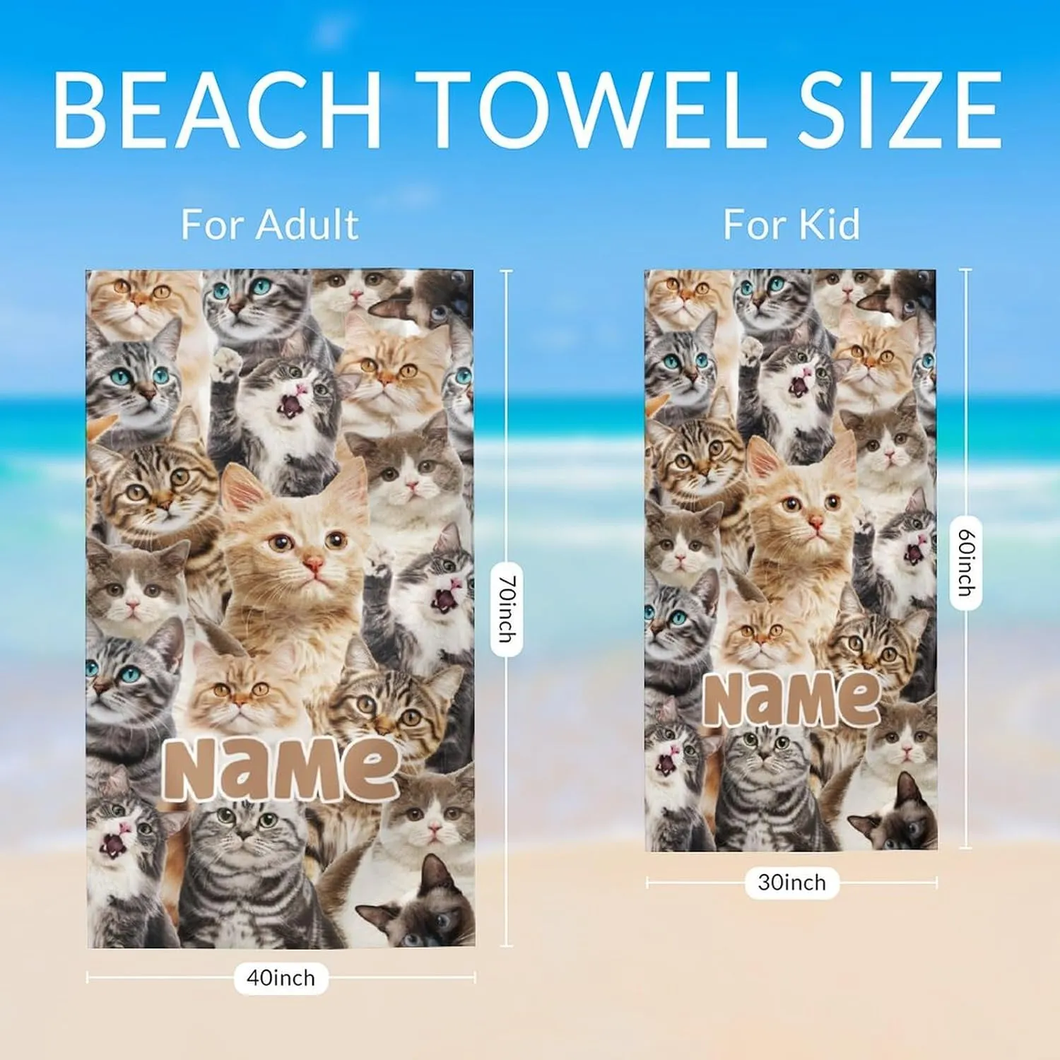 Quick Dry Beach Towel for Adults, Sandproof Portable Absorbent, 40" x 70" Custom Towels for Swimming Pool Picnic Beach Accessories, Vacation Essentials for Women