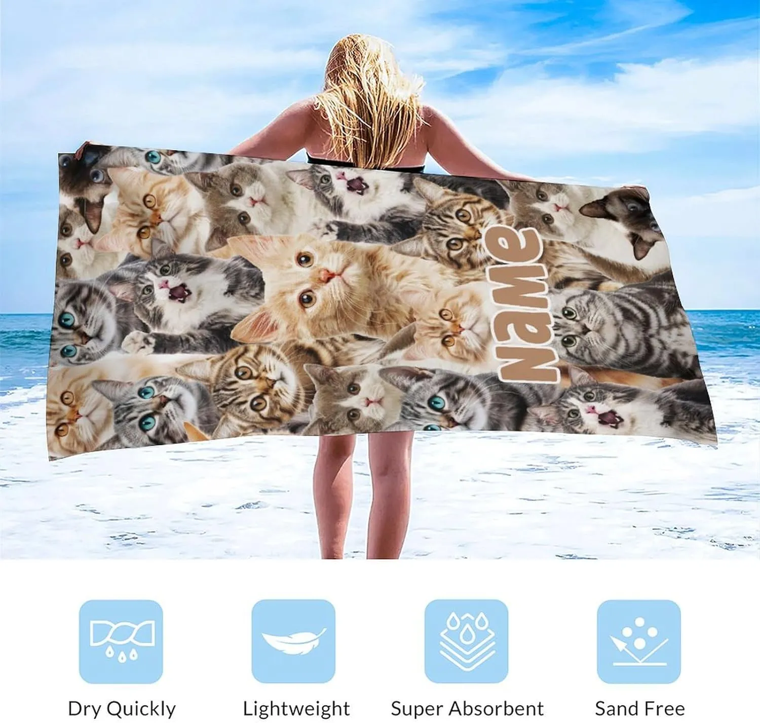 Quick Dry Beach Towel for Adults, Sandproof Portable Absorbent, 40" x 70" Custom Towels for Swimming Pool Picnic Beach Accessories, Vacation Essentials for Women