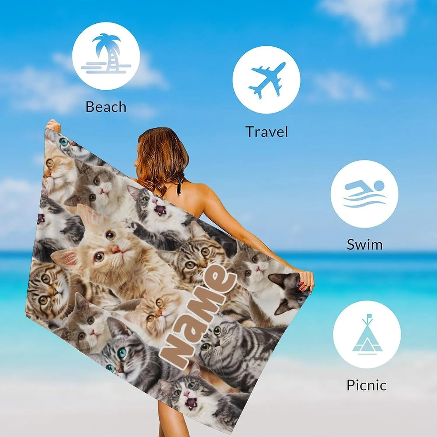 Quick Dry Beach Towel for Adults, Sandproof Portable Absorbent, 40" x 70" Custom Towels for Swimming Pool Picnic Beach Accessories, Vacation Essentials for Women