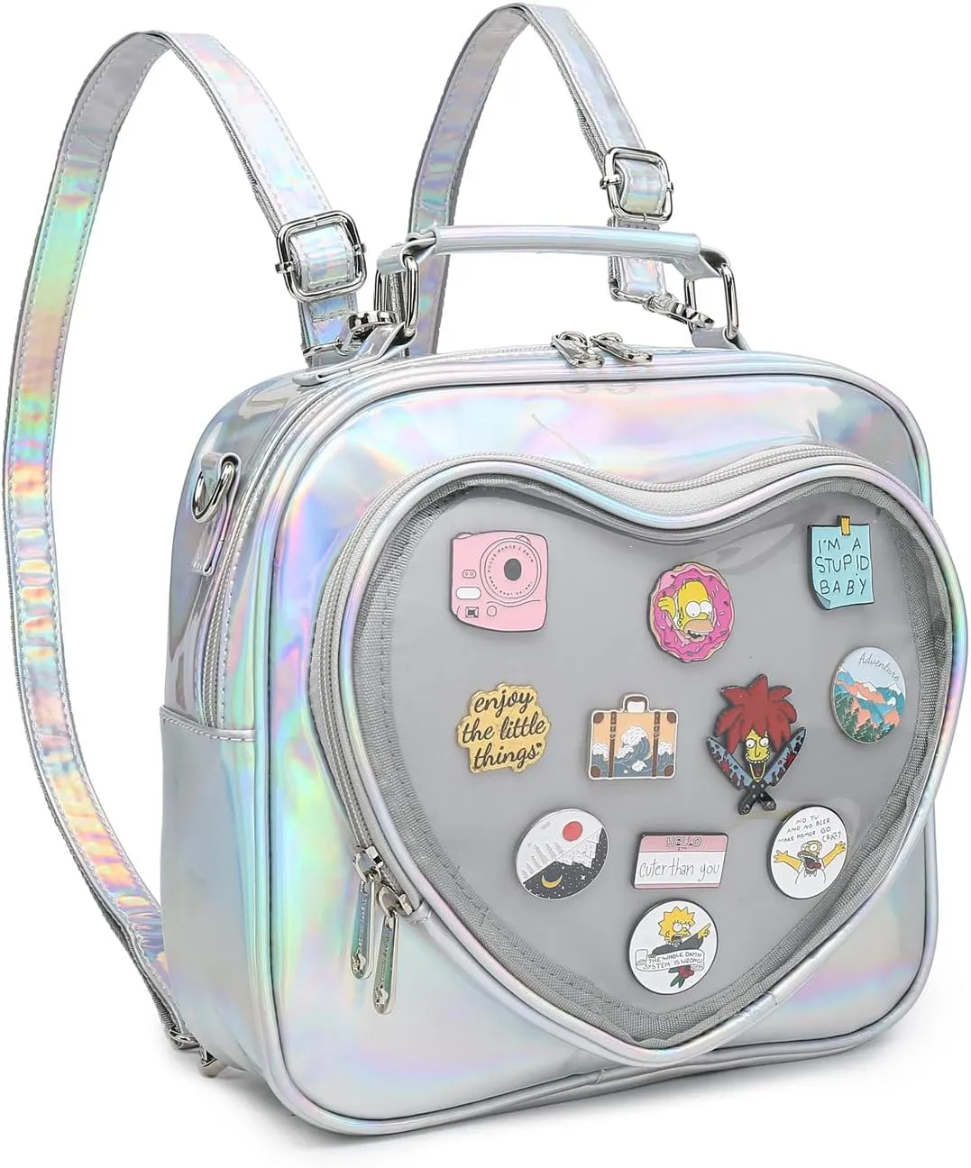 RAINBOW SMILE Ita Bag Multi-Purpose Backpack Crossbody Heart Purse Kawaii Pin Display with Insert