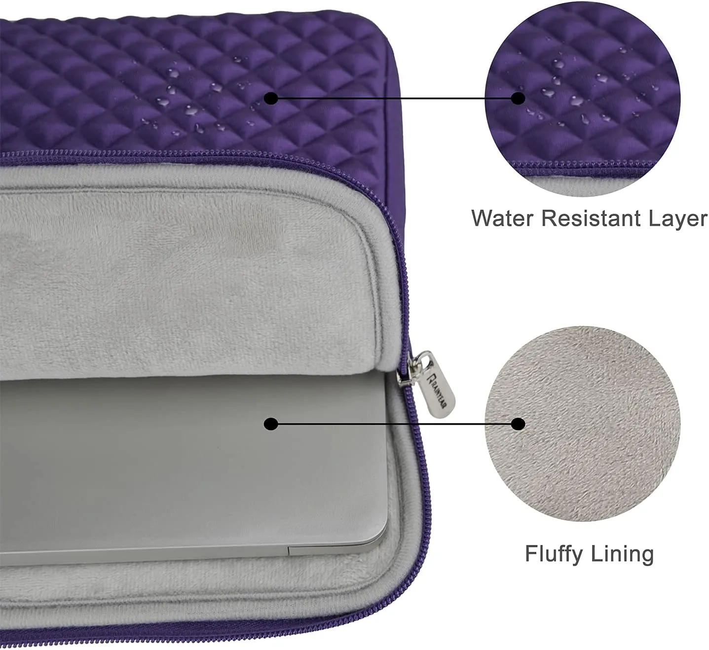 RAINYEAR 15 Inch Laptop Sleeve Diamond Foam Shock Resistant Padded Case Fluffy Lining Cover Carrying Bag Compatible with 15.4" MacBook Pro/Air, Surface Laptop 3/4 15", New XPS 15 Touch (Purple)