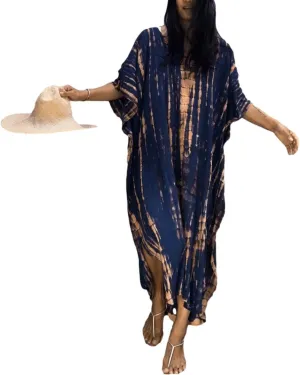 RanRui Women's Plus Size Caftans tie dye Vneck Kaftan Dresses Loose Soft Kaftan Loungewear