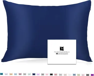 Ravmix Silk Pillow Cases with Zipper, 21momme Mulberry Silk Pillowcase for Hair Skin Health, Soft Smooth Breathable Cool Pillow Cover for Beauty Sleep with Gift Box 1PC(Queen 20"x30", Navy Blue)
