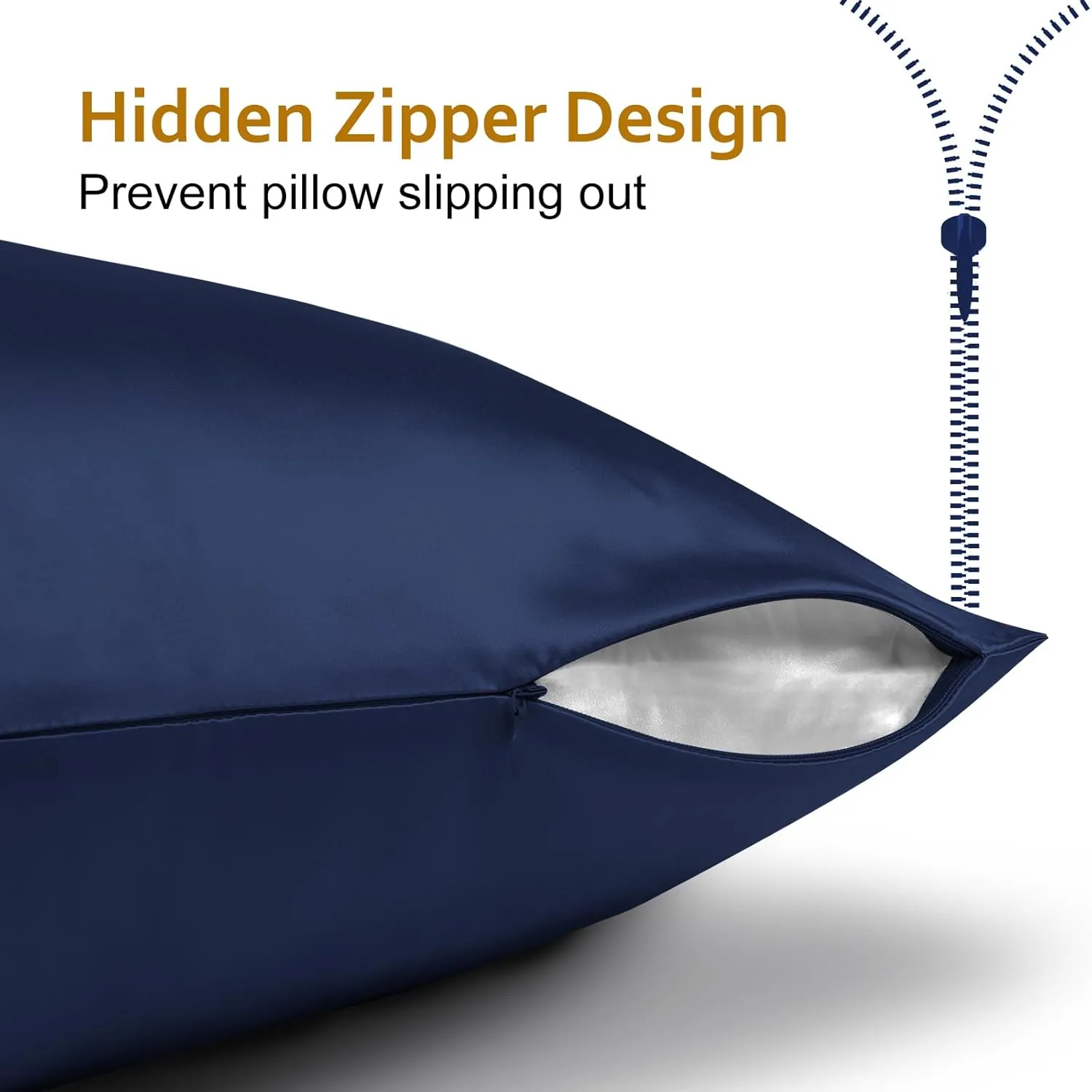 Ravmix Silk Pillow Cases with Zipper, 21momme Mulberry Silk Pillowcase for Hair Skin Health, Soft Smooth Breathable Cool Pillow Cover for Beauty Sleep with Gift Box 1PC(Queen 20"x30", Navy Blue)