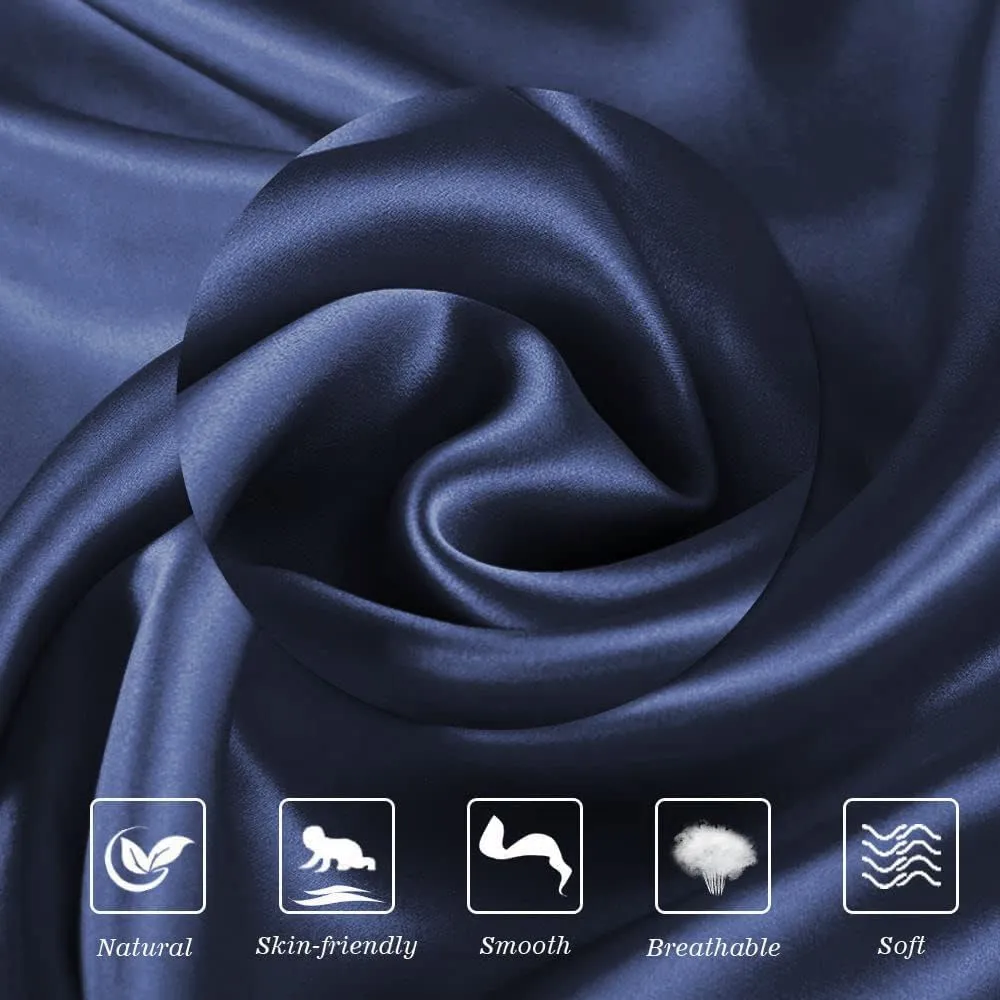 Ravmix Silk Pillow Cases with Zipper, 21momme Mulberry Silk Pillowcase for Hair Skin Health, Soft Smooth Breathable Cool Pillow Cover for Beauty Sleep with Gift Box 1PC(Queen 20"x30", Navy Blue)