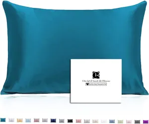 Ravmix Silk Pillow Cases with Zipper, 21momme Mulberry Silk Pillowcase for Hair Skin Health, Soft Smooth Breathable Cool Pillow Cover for Beauty Sleep with Gift Box 1PC(Standard 20"x26", Peacock Blue)