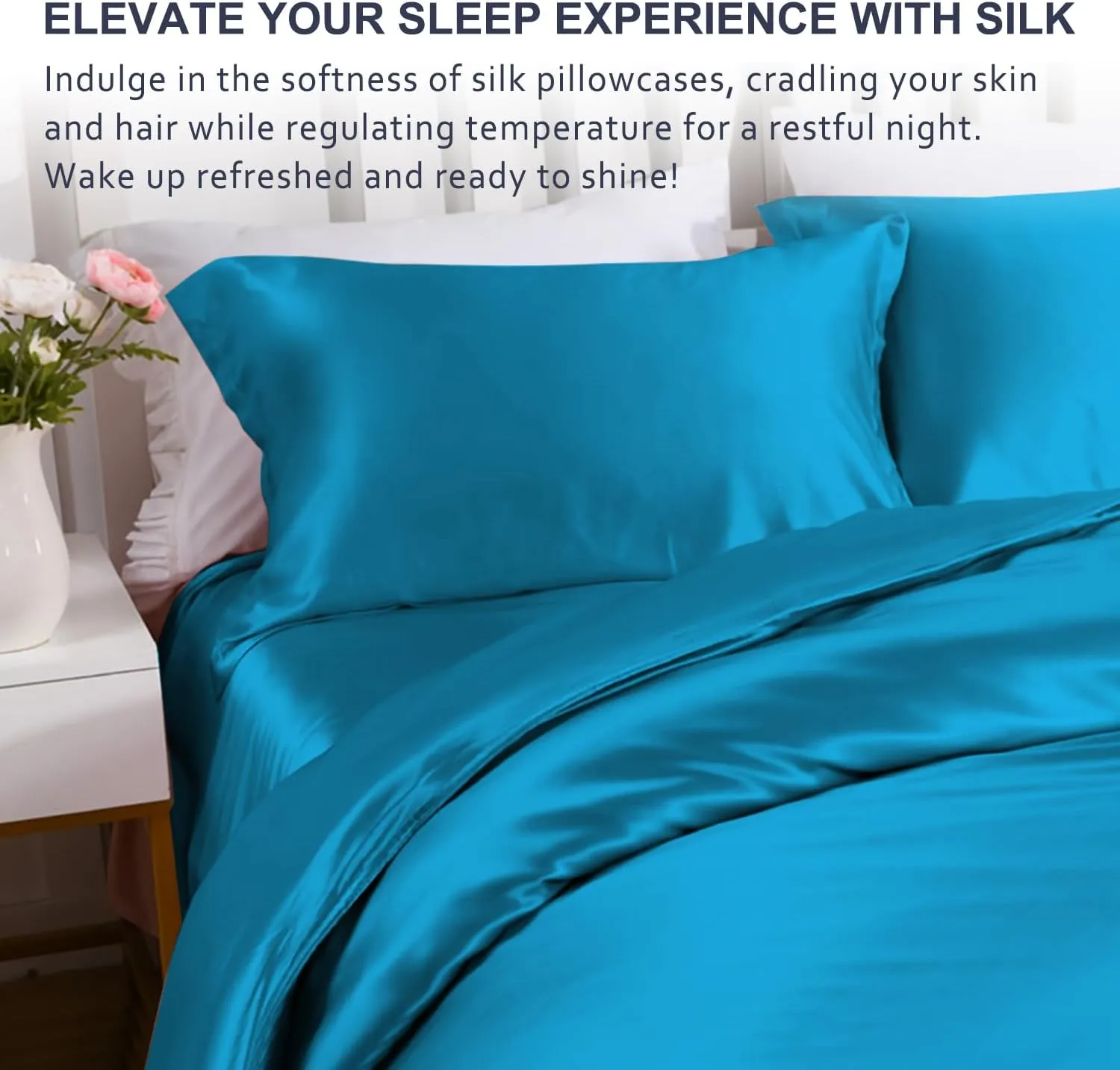 Ravmix Silk Pillow Cases with Zipper, 21momme Mulberry Silk Pillowcase for Hair Skin Health, Soft Smooth Breathable Cool Pillow Cover for Beauty Sleep with Gift Box 1PC(Standard 20"x26", Peacock Blue)