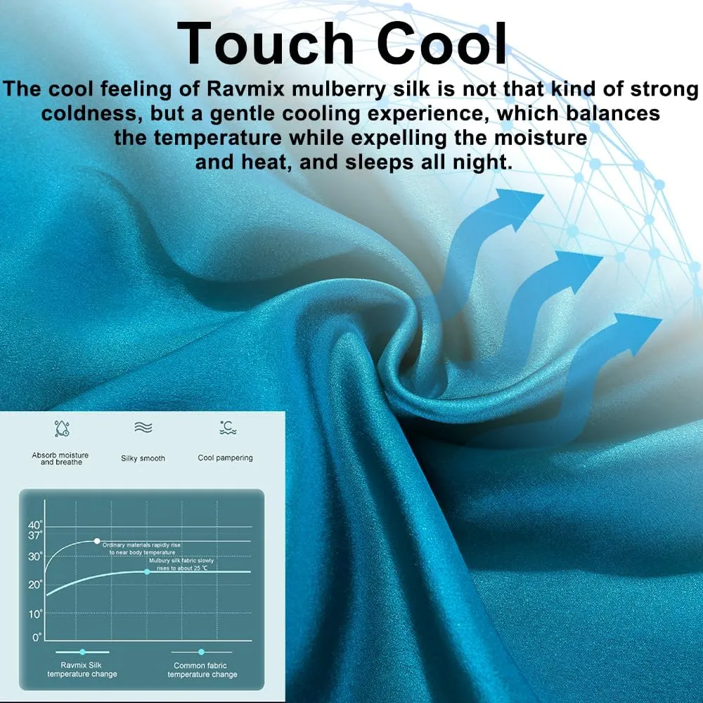Ravmix Silk Pillow Cases with Zipper, 21momme Mulberry Silk Pillowcase for Hair Skin Health, Soft Smooth Breathable Cool Pillow Cover for Beauty Sleep with Gift Box 1PC(Standard 20"x26", Peacock Blue)