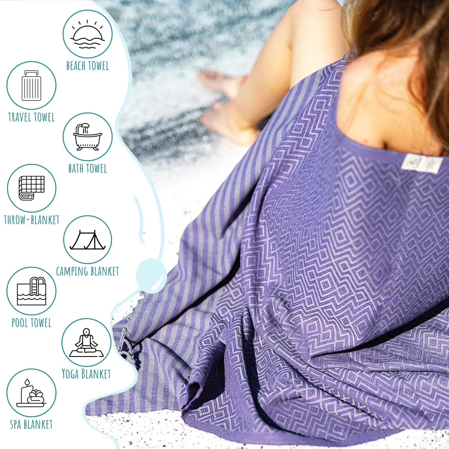 RAY SILVER Turkish Beach Towel – 100% Turkish Cotton 40"x71" Quick Dry Oversized Beach Towel Sand Free Lightweight Turkish Towel for Travel Camping Bath Sauna Beach Pool Gym Yoga