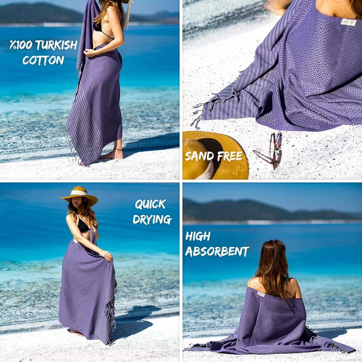 RAY SILVER Turkish Beach Towel – 100% Turkish Cotton 40"x71" Quick Dry Oversized Beach Towel Sand Free Lightweight Turkish Towel for Travel Camping Bath Sauna Beach Pool Gym Yoga
