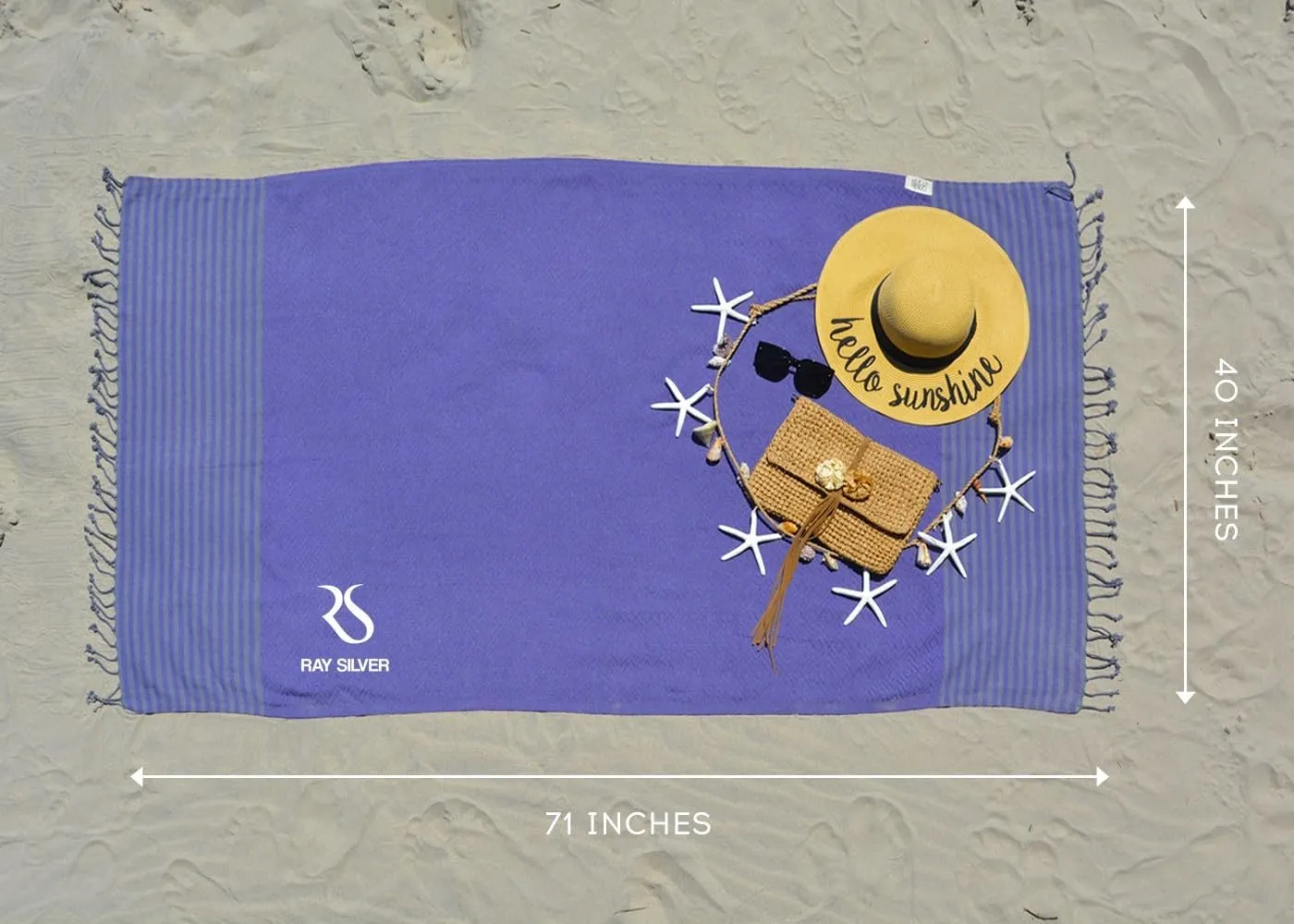 RAY SILVER Turkish Beach Towel – 100% Turkish Cotton 40"x71" Quick Dry Oversized Beach Towel Sand Free Lightweight Turkish Towel for Travel Camping Bath Sauna Beach Pool Gym Yoga