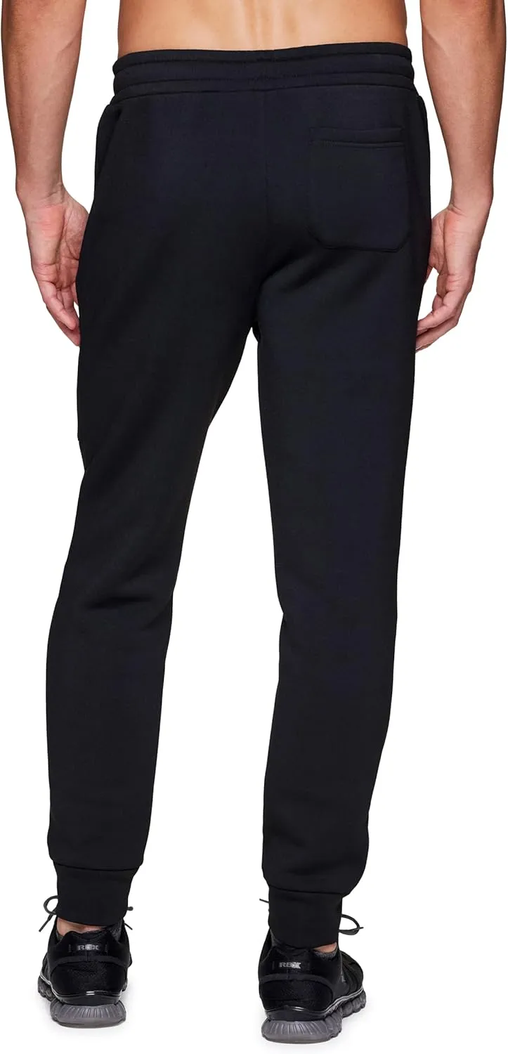 RBX Men's Black Fleece Joggers, Cotton Blend Cuffed Fleece Gym Pants with Zipper Pockets