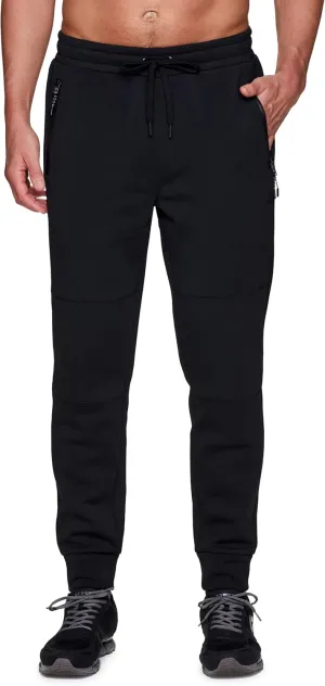 RBX Men's Black Fleece Joggers, Cotton Blend Cuffed Fleece Gym Pants with Zipper Pockets