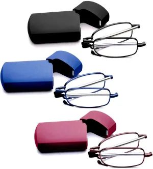Reading Glasses Men Women, Pocket Wallet Purse Compact Hard Cases Folding Readers, Blue light Glasses Spring Hinge