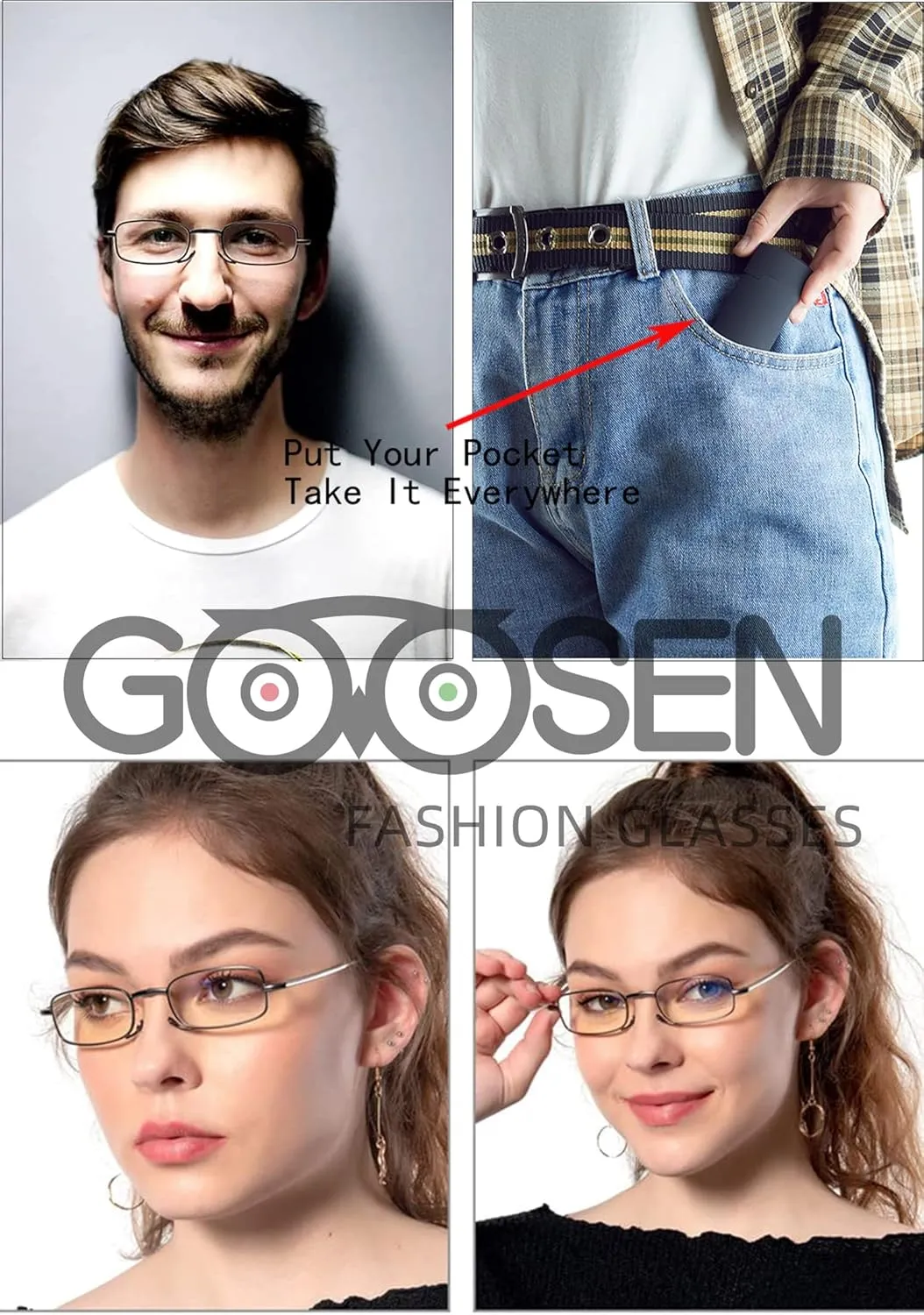 Reading Glasses Men Women, Pocket Wallet Purse Compact Hard Cases Folding Readers, Blue light Glasses Spring Hinge
