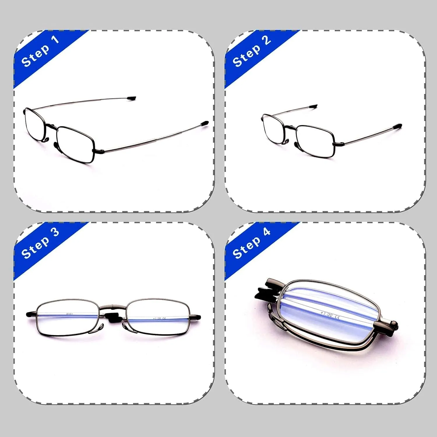 Reading Glasses Men Women, Pocket Wallet Purse Compact Hard Cases Folding Readers, Blue light Glasses Spring Hinge