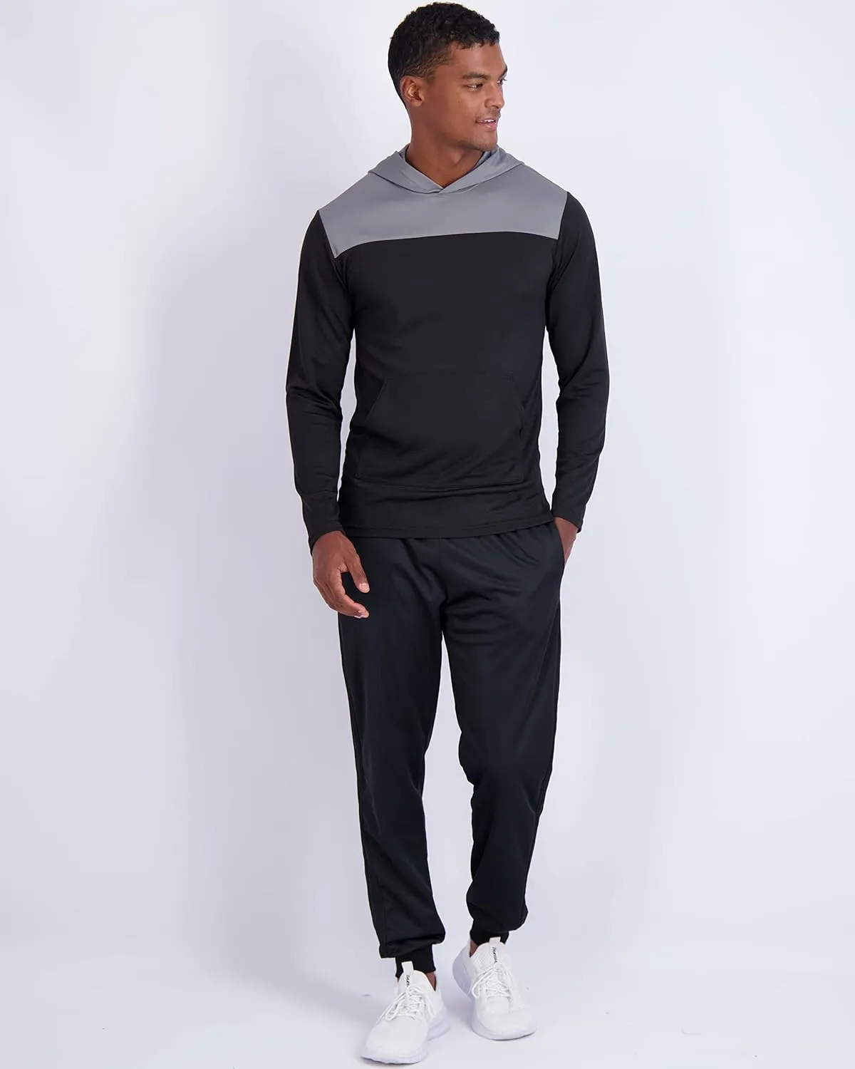 Real Essentials 3 Pack: Men's Mesh Long Sleeve Athletic Pullover Hoodie Sweatshirt Pockets UPF 50  (Available in Big & Tall)