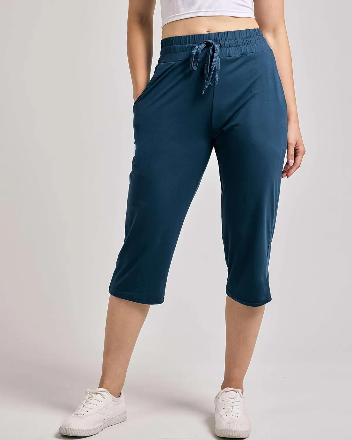 Real Essentials 3-Pack: Women's Capri Open Bottom Soft Sweatpants with Drawstring (Available in Plus Size)