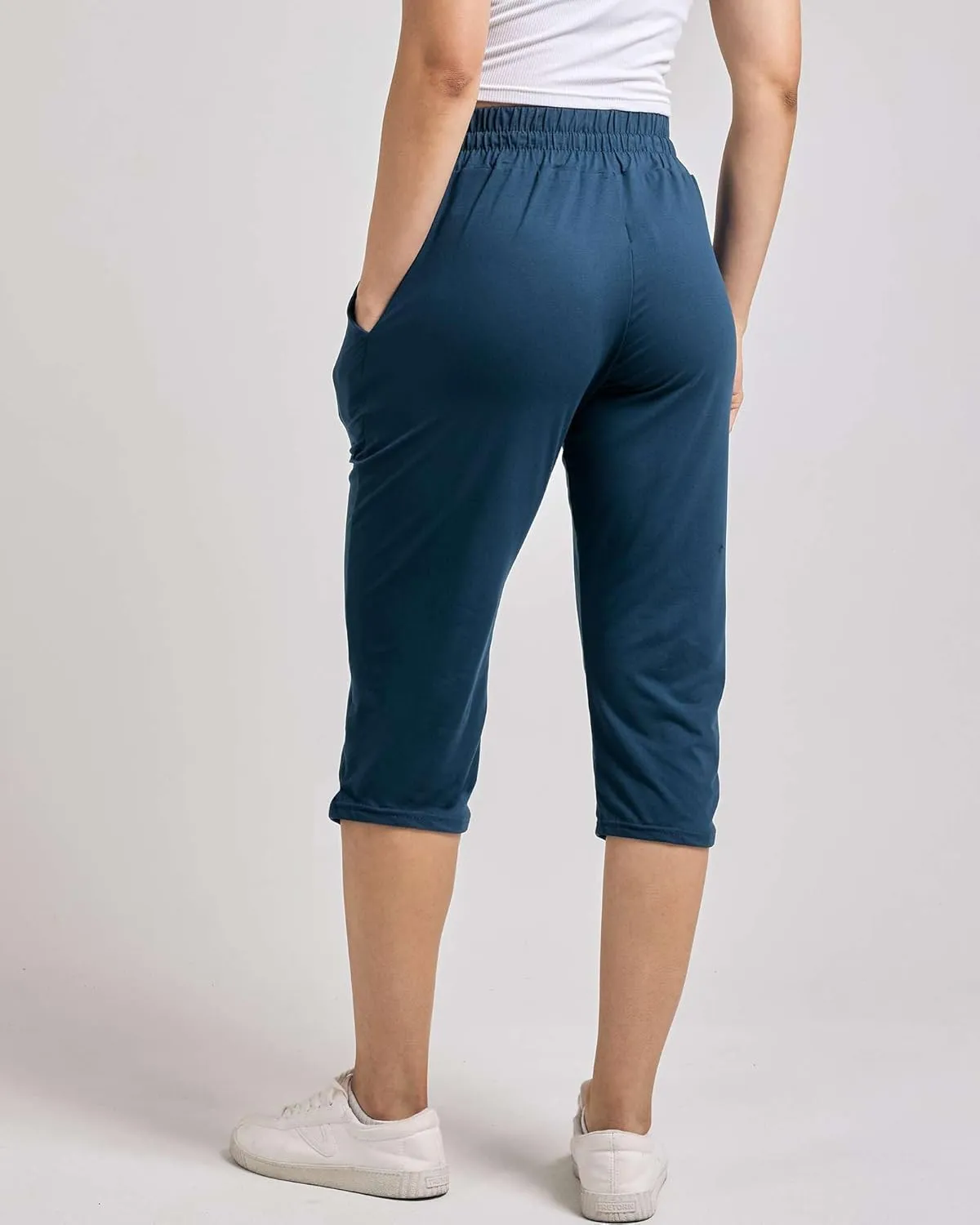 Real Essentials 3-Pack: Women's Capri Open Bottom Soft Sweatpants with Drawstring (Available in Plus Size)