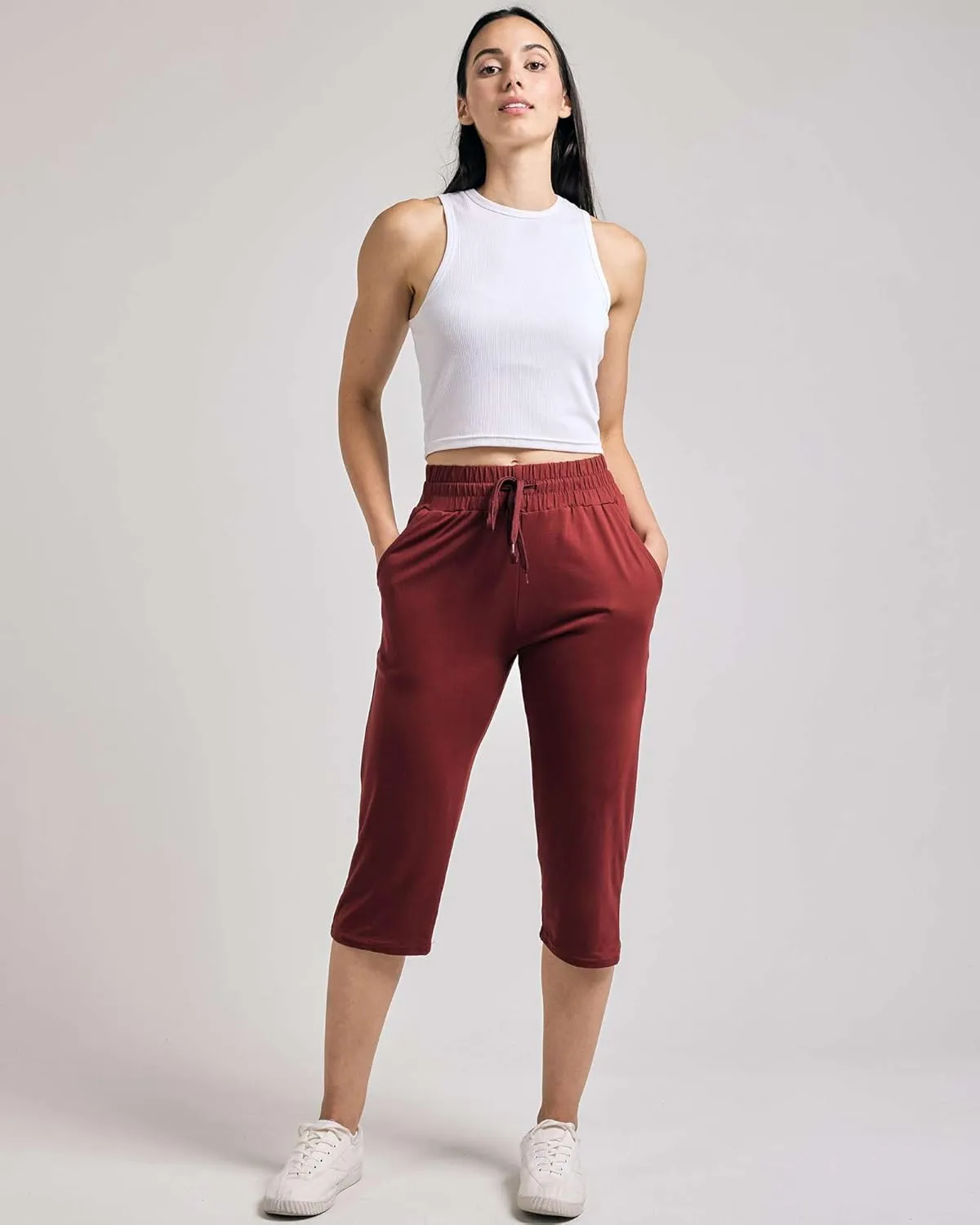 Real Essentials 3-Pack: Women's Capri Open Bottom Soft Sweatpants with Drawstring (Available in Plus Size)