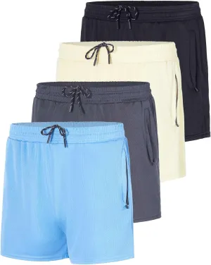 Real Essentials 4 Pack: Men's Mesh 7"/ 5"/ 3" Athletic Zipper Shorts Workout Gym Running Basketball (Big and Tall Available)