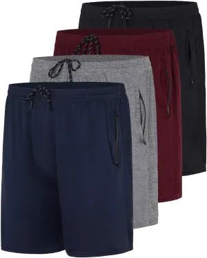 Real Essentials 4 Pack: Men's Mesh 7"/ 5"/ 3" Athletic Zipper Shorts Workout Gym Running Basketball (Big and Tall Available)