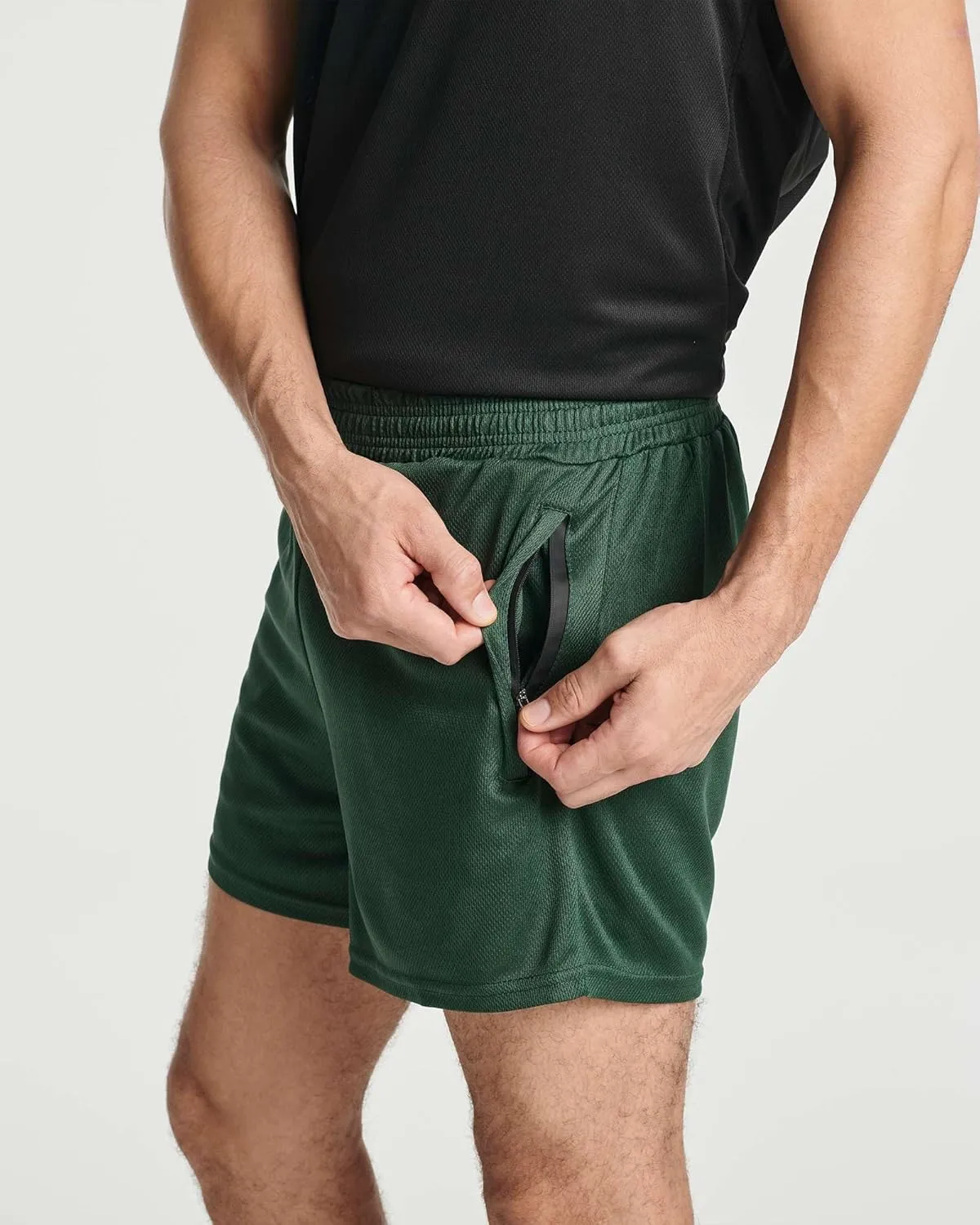 Real Essentials 4 Pack: Men's Mesh Athletic Running Zipper Shorts Quick Dry Workout 7"/ 5"/ 3" Sports Gym Basketball Hiking