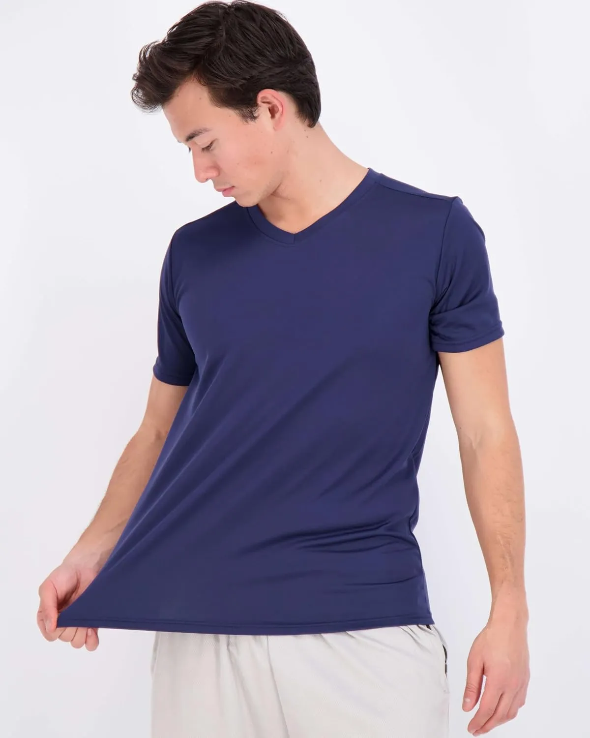 Real Essentials 5 Pack: Men's Mesh Quick Dry Short Sleeve V-Neck T-Shirt - Athletic Performance (Available in Big & Tall)