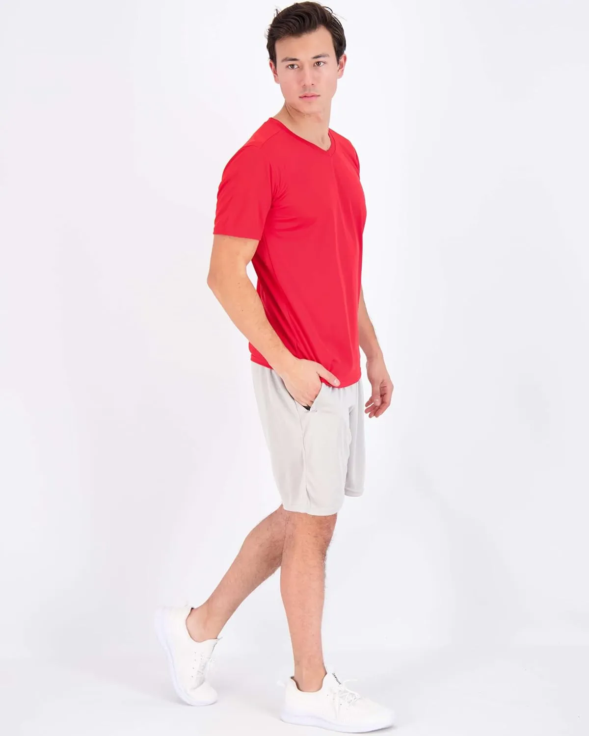 Real Essentials 5 Pack: Men's Mesh Quick Dry Short Sleeve V-Neck T-Shirt - Athletic Performance (Available in Big & Tall)