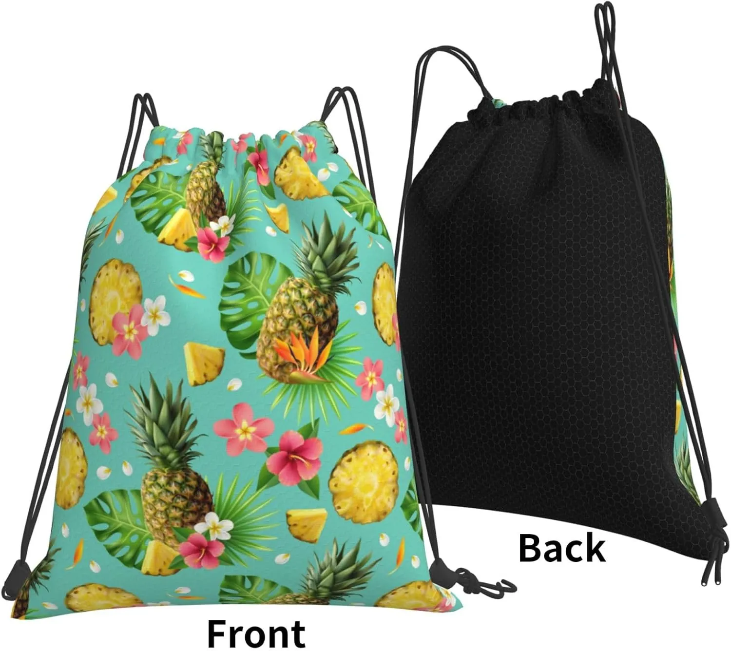 Realistic Pineapple Pattern Drawstring Gym Bags Sport String Bag Backpack for Hiking Yoga Travel 14 x 16 Inch