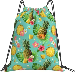 Realistic Pineapple Pattern Drawstring Gym Bags Sport String Bag Backpack for Hiking Yoga Travel 14 x 16 Inch