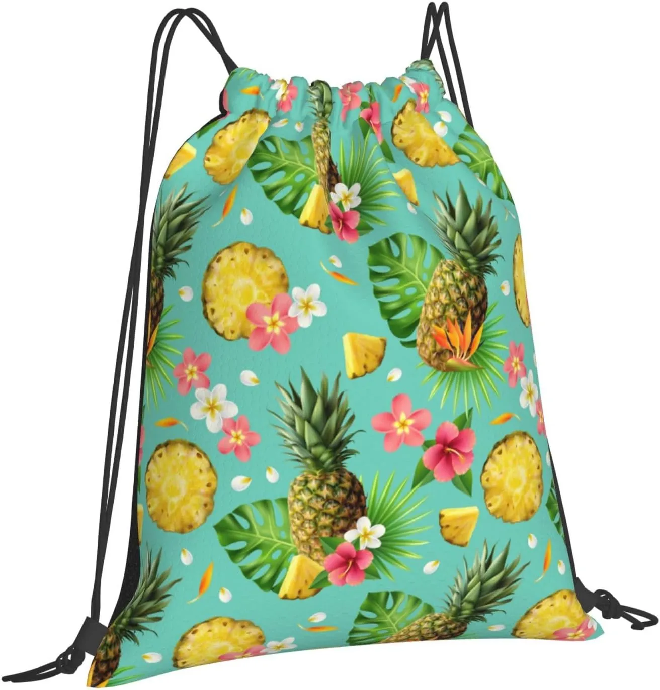 Realistic Pineapple Pattern Drawstring Gym Bags Sport String Bag Backpack for Hiking Yoga Travel 14 x 16 Inch