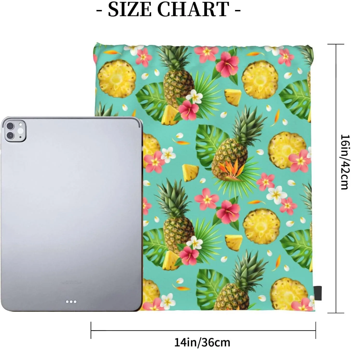 Realistic Pineapple Pattern Drawstring Gym Bags Sport String Bag Backpack for Hiking Yoga Travel 14 x 16 Inch
