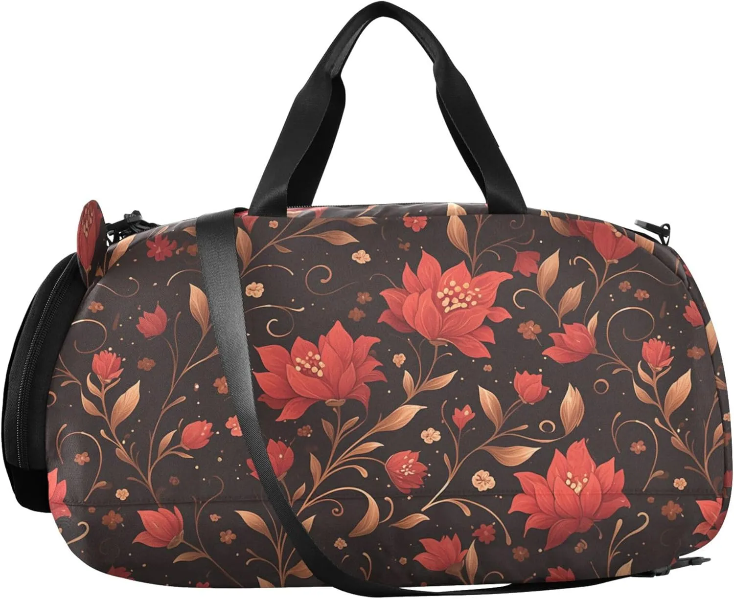 Red Flowers Gym Duffel Bag with Shoes Compartment Lightweight Travel Duffel Bag for School Practice, Sports, Travel