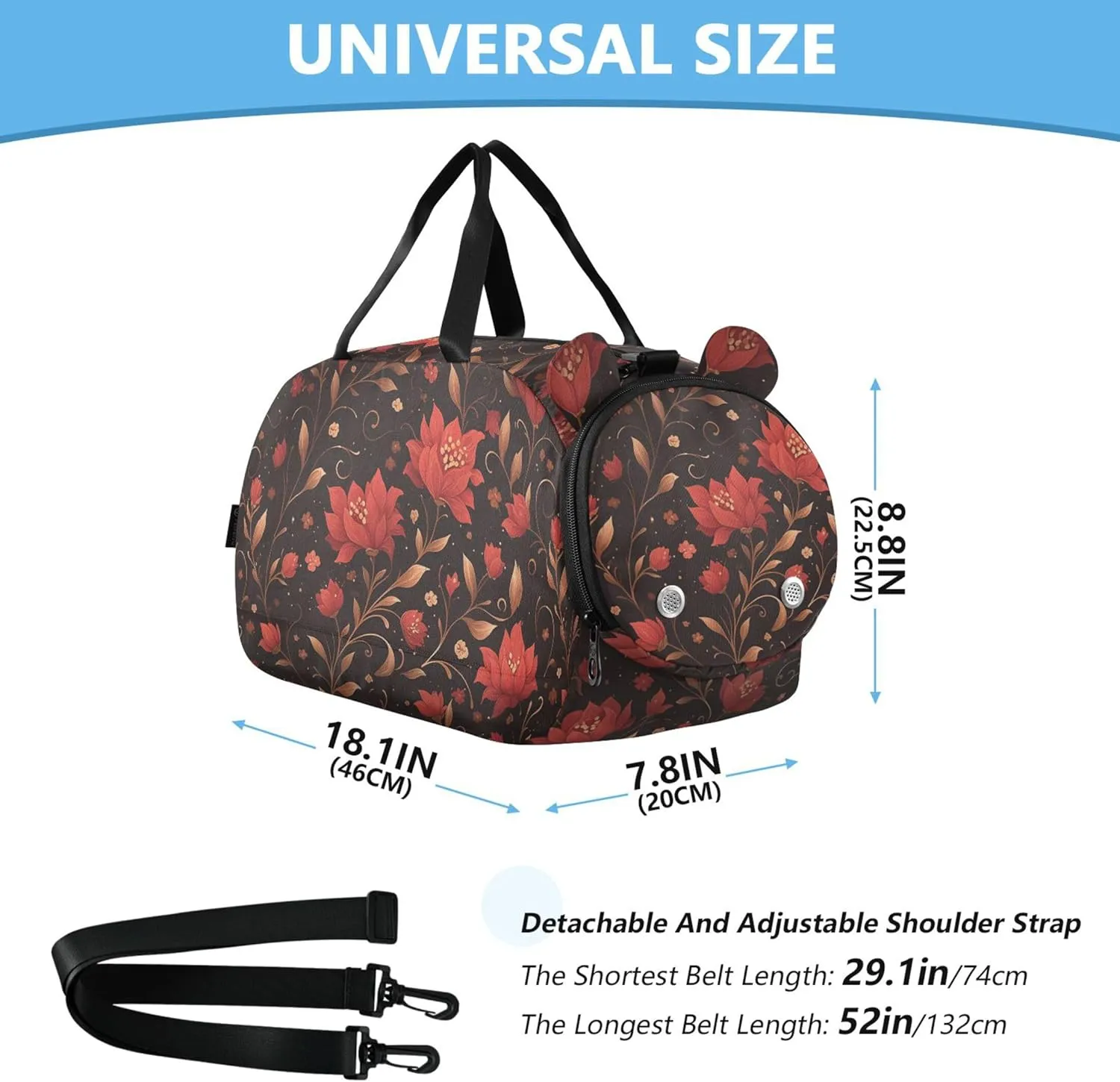Red Flowers Gym Duffel Bag with Shoes Compartment Lightweight Travel Duffel Bag for School Practice, Sports, Travel